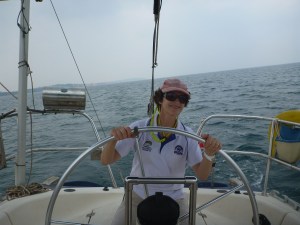 Katy at the helm