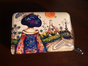 Painted leather card holder with Japanese lady