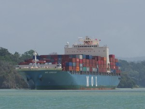 Container ship in the canal heading to Atlantic