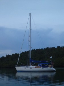 Temptress at anchor of Tg Pyiau