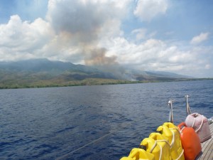 Soon after dawn the locals set these fires on the slopes of Tambora